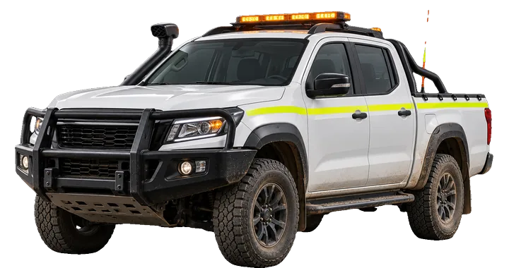 Camioneta doble cabina 4×4 de faena con baliza