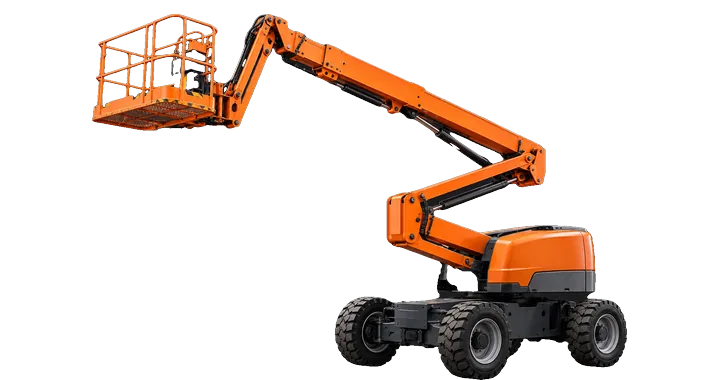 Plataforma elevadora articulada naranja con canastillo